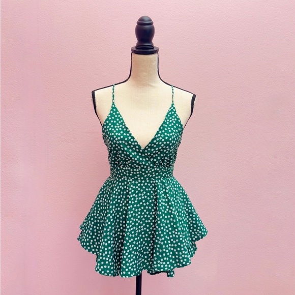 Nasty Gal Pants - Green Floral Romper Dress